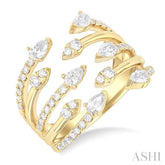 1.00 Ctw Five-Way Split Pear and Round Cut Diamond Fashion Open Ring in 14K Yellow Gold